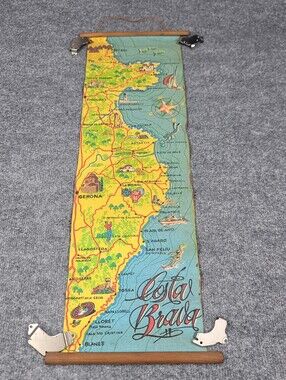 Vintage Costa Brava Spain Tourist Visitors Guide Map Wall Hanging